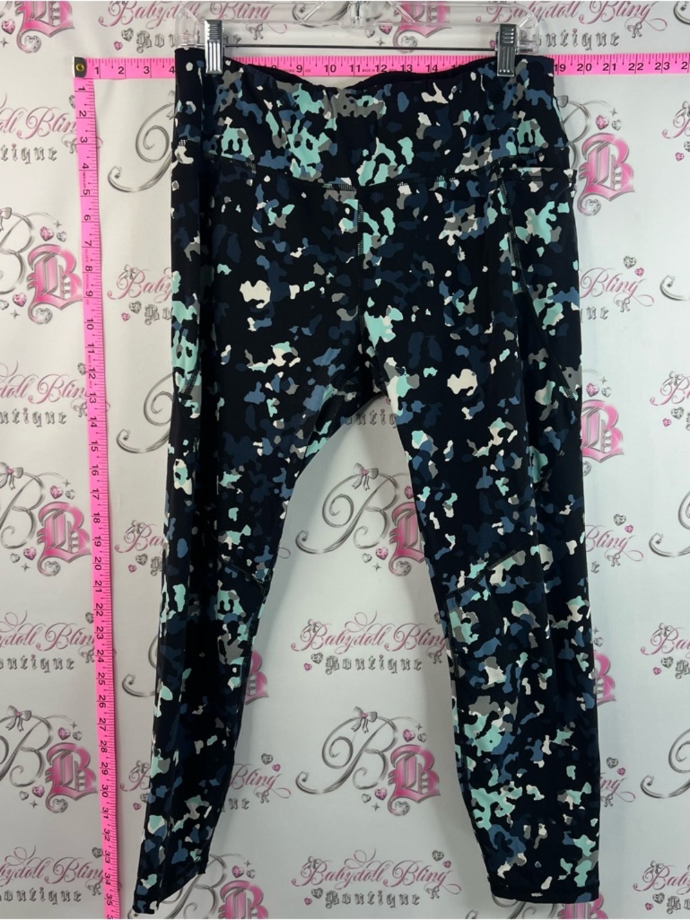 Sweaty Betty tights leggings Navy Camo Leggings with Mint & Light Blue Accents